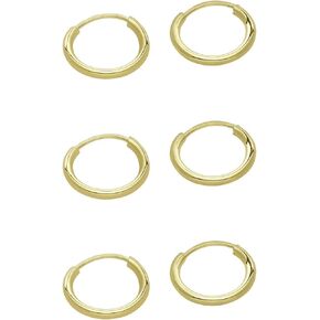 3 Pair Set 14k Gold Endless Hoop Earrings, 10mm