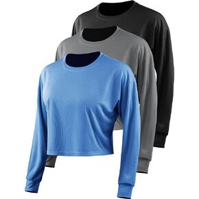 CADMUS Workout Shirts Dry Fit Crop Tops Mesh Athletic Shirts for Women Short/Long Sleeve 3 Pieces
