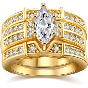 Ringcrown 1CT CZ 3pcs Black Gold Plated Wedding Ring Sets for Women Engagement Ring