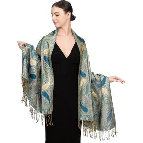 Achillea Women’s Paisley Pattern Sparkling Metallic Pashmina Shawl Wrap Scarf Stole in Kuwait