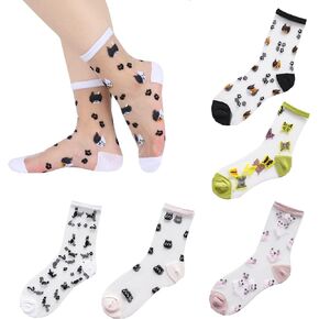 Benefeet Sox Womens Sheer Mesh Crew Socks Girls Cute Lace Nylon Transparent Ultrathin Novelty See Through Ankle Socks
