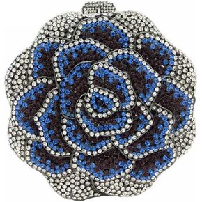 Boutique De FGG Rose Flower Crystal Clutch Women Evening Bags Formal Party Rhinestone Handbag Wedding Bridal Purse