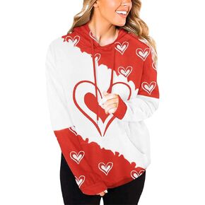 سويت شيرت بقلنسوة على شكل قلب من ALLTB لعيد الحب: تي شيرت نسائي برسوم قلب الحب بأكمام طويلة وقلنسوة لعيد الحب in Kuwait