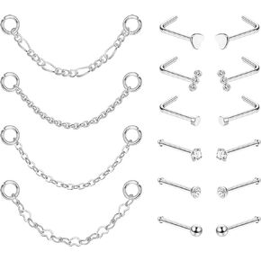 JOERICA Nose Chain Piercing Across Nose 316L Stainless Steel 20G Nose Ring Chains for Women CZ Nose Studs with Chains Nose Stud Chain Nostril Piercing Jewelry