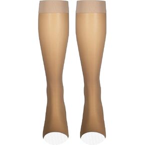 NuVein Sheer Compression Stockings, 15-20 mmHg Support, Fashionable Medium Denier, Knee High, Open Toe, Beige, Small in Kuwait