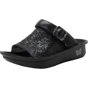 Alegria Womens Kerri - راحة لا تتأثر بمرور الزمن، دعم قوس القدم ونمط السفر - صندل جلدي كاجوال مفتوح عند الأصابع بحزام على شكل حرف T in Kuwait