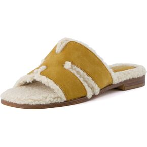 CUSHIONAIRE Women's Voyage Fur Faux Shearling lined slide sandal +Memory Foam, Wide Widths Available