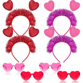 8 قطع قلب العصابة عيد الحب القلب عصابة الرأس الأحمر الوردي رئيس البوب و القلب نظارات شمسية ملونة نظارات شمسية القلب نظارات العين الحب الملحقات للنساء عطلة عيد الميلاد in Kuwait