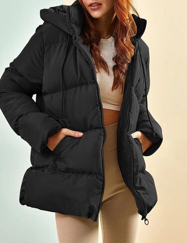 Gihuo Women's Winter Puffer Jacket Oversized Zip Up Long Quilted Coats Lightweight Stand Collar Padded Jackets with Hood in Saudi Arabia