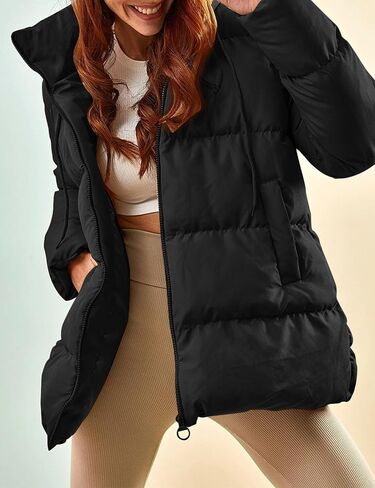 Gihuo Women's Winter Puffer Jacket Oversized Zip Up Long Quilted Coats Lightweight Stand Collar Padded Jackets with Hood in Saudi Arabia