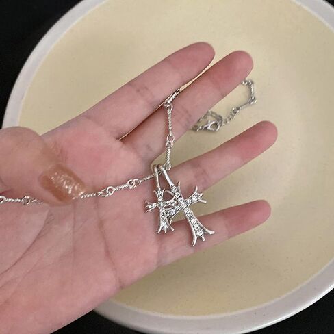 Buyongwant Double Cross Necklace Y2k Irregular Diamond Embedding Trend Hip Hop Fashion Retro Pendant Necklace in Saudi Arabia