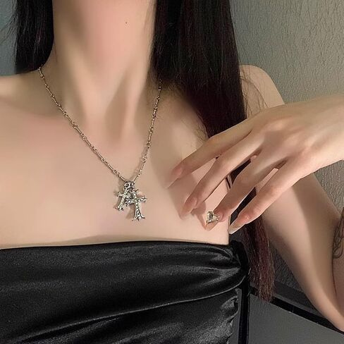 Buyongwant Double Cross Necklace Y2k Irregular Diamond Embedding Trend Hip Hop Fashion Retro Pendant Necklace in Saudi Arabia