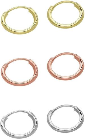 3 Pair Set 14k Gold Endless Hoop Earrings, 10mm in Saudi Arabia