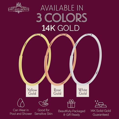 3 Pair Set 14k Gold Endless Hoop Earrings, 10mm in Saudi Arabia