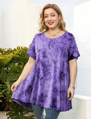 BELAROI Plus Size Tunic Tops Women Summer Casual Short Sleeve Shirts for Leggings Loose Fit Flowy Scoop Neck in Saudi Arabia