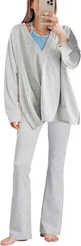 Lianlive طقم مكون من قطعتين من القمصان والقمصان كبيرة الحجم والسراويل الواسعة ومجموعة Hot Shot ذات الأكمام الطويلة in Kuwait