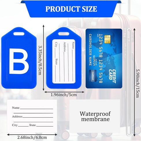 Paterr 8 Pcs Bright Colored Initial Letter A-Z Luggage Tags Bulk Suitcase Tag with Privacy Name Card Bag Tags for Travel Sports(B) in Saudi Arabia