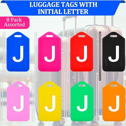 Paterr 8 Pcs Bright Colored Initial Letter A-Z Luggage Tags Bulk Suitcase Tag with Privacy Name Card Bag Tags for Travel Sports(B) in Saudi Arabia