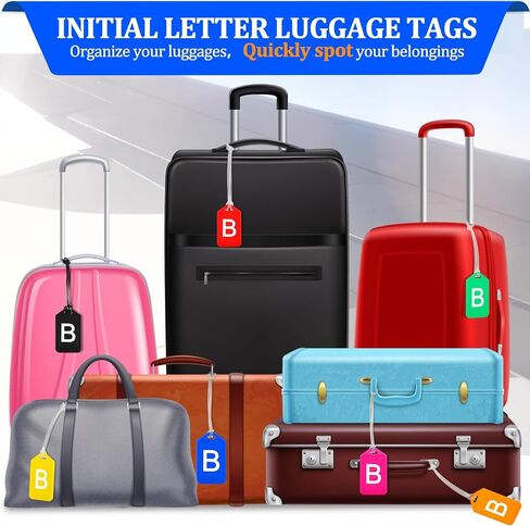 Paterr 8 Pcs Bright Colored Initial Letter A-Z Luggage Tags Bulk Suitcase Tag with Privacy Name Card Bag Tags for Travel Sports(B) in Saudi Arabia