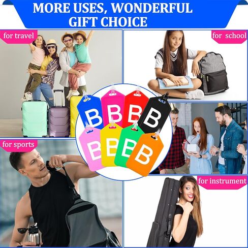 Paterr 8 Pcs Bright Colored Initial Letter A-Z Luggage Tags Bulk Suitcase Tag with Privacy Name Card Bag Tags for Travel Sports(B) in Saudi Arabia
