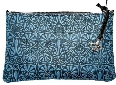 شنطة جلد بسوستة مقاس 6 انش، محفظة للعملات المعدنية، مصنوعة يدويا في الولايات المتحدة الامريكية من اوبيرون ديزاين، فان فلاور، لون ازرق in Kuwait