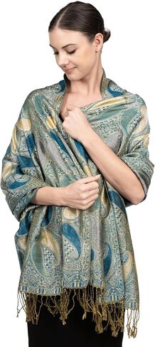 Achillea Women’s Paisley Pattern Sparkling Metallic Pashmina Shawl Wrap Scarf Stole in Kuwait