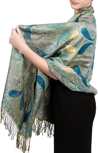 Achillea Women’s Paisley Pattern Sparkling Metallic Pashmina Shawl Wrap Scarf Stole in Kuwait