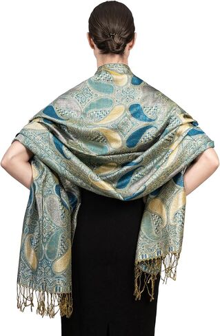 Achillea Women’s Paisley Pattern Sparkling Metallic Pashmina Shawl Wrap Scarf Stole in Kuwait
