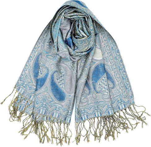 Achillea Women’s Paisley Pattern Sparkling Metallic Pashmina Shawl Wrap Scarf Stole in Kuwait