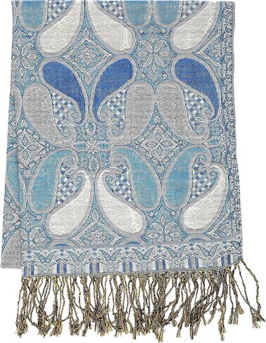 Achillea Women’s Paisley Pattern Sparkling Metallic Pashmina Shawl Wrap Scarf Stole in Kuwait