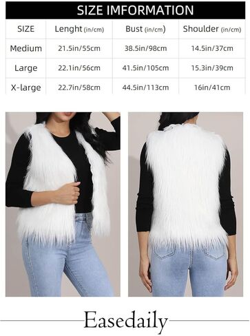 EASEDAILY المرأة الفراء سترة بيضاء بلا أكمام فو الفراء معطف قصير الفراء سترات الخريف والشتاء الفراء سترة صدرية للفتيات in Kuwait