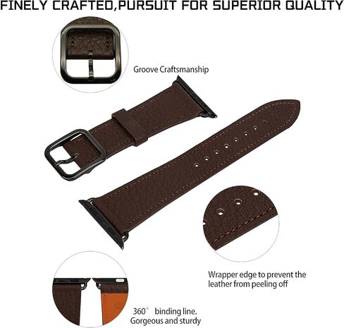 Gomvadr Compatible with Apple Watch Band iWatch Series 8 7 6 5 4 3 2 1 SE Band 45mm 44mm 42mm 41mm 40mm 38mm Watch Band Leather,Top Grain Soft Genuine Leather Replacement Watch Bands Strap for Women and Men in Kuwait