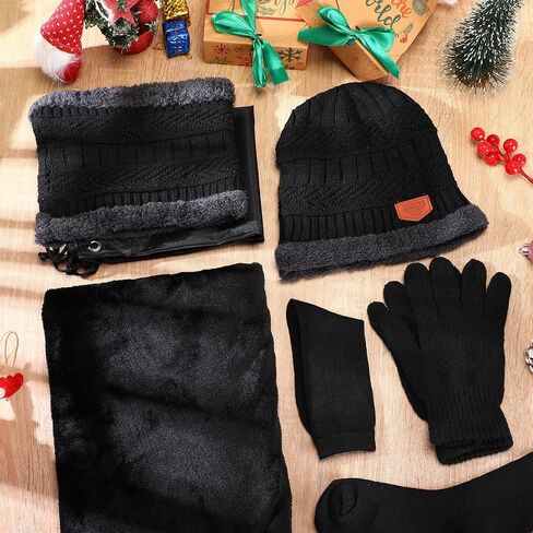Suhine 72 Pcs Winter Beanie Hat Neck Warmer Gloves and Sock Set with Warm Fuzzy Blanket and Drawstring Bags Bulk for Men Women Homeless Care, Black in Saudi Arabia