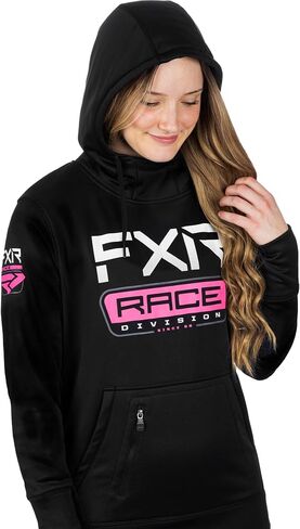 FXR Womens Race Division Tech Pullover Hoodie Zippered Pockets Black/E Pink in Saudi Arabia