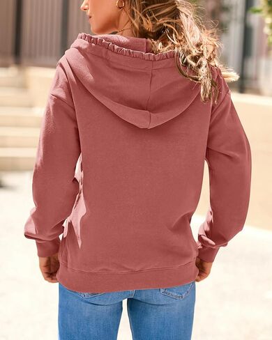 PRETTYGARDEN بلوزات نسائية 2024 قميص قطني بكم طويل زر الرباط حافة كشكش هوديس الخريف البلوز مع جيوب in Kuwait