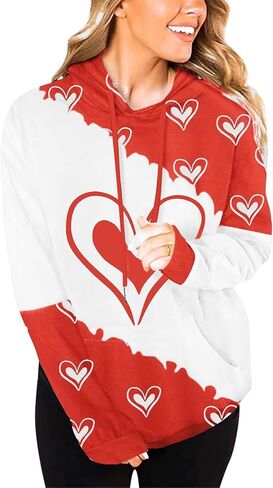 سويت شيرت بقلنسوة على شكل قلب من ALLTB لعيد الحب: تي شيرت نسائي برسوم قلب الحب بأكمام طويلة وقلنسوة لعيد الحب in Kuwait