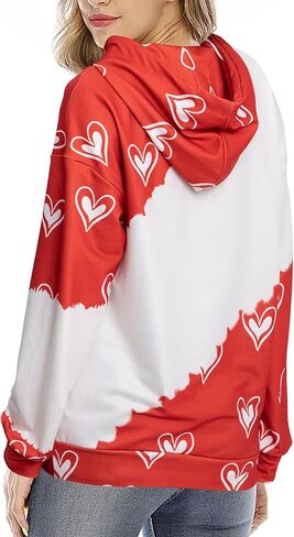 سويت شيرت بقلنسوة على شكل قلب من ALLTB لعيد الحب: تي شيرت نسائي برسوم قلب الحب بأكمام طويلة وقلنسوة لعيد الحب in Kuwait