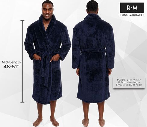 رداء Ross Michaels الفاخر للرجال كبير وطويل - رداء حمام من الصوف المخملي 400GSM متوسط in Kuwait