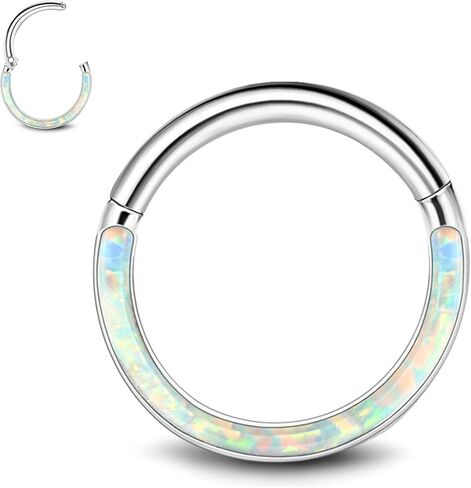 MILACOLATO 16G 18G Septum Rings for Women | 316L Surgical Stainless Steel Hinged Septum Clicker Nose Rings Hoop | Opal CZ Cartilage Conch Helix Rook Body Piercing Jewelry in Kuwait