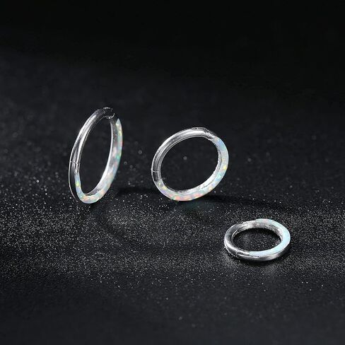 MILACOLATO 16G 18G Septum Rings for Women | 316L Surgical Stainless Steel Hinged Septum Clicker Nose Rings Hoop | Opal CZ Cartilage Conch Helix Rook Body Piercing Jewelry in Kuwait