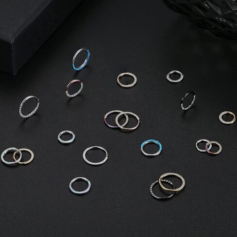 MILACOLATO 16G 18G Septum Rings for Women | 316L Surgical Stainless Steel Hinged Septum Clicker Nose Rings Hoop | Opal CZ Cartilage Conch Helix Rook Body Piercing Jewelry in Kuwait