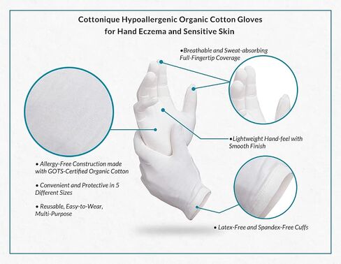 Cottonique Hypoallergenic Gloves Made with 100% Latex-Free Organic Cotton for Hand Eczema & Sensitive Skin in Saudi Arabia