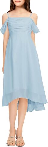 فستان Imily Bela للفتيات ذو الكتف البارد لوصيفات العروس غير المتماثلة من الشيفون لحفلات الزفاف in Kuwait