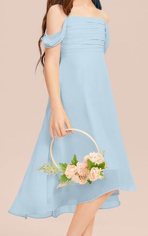 فستان Imily Bela للفتيات ذو الكتف البارد لوصيفات العروس غير المتماثلة من الشيفون لحفلات الزفاف in Kuwait