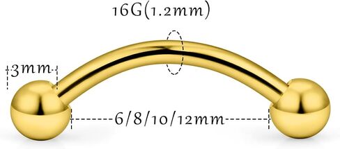 Ovxznts Eyebrow Piercing Jewelry Surgical Steel Vertical Labret Lip Jewelry Curved Barbell Tiny Eyebrow Rings Ear Rook Navel Small Belly Button Ring for Women Men 20g 16g 6mm/8mm/10mm/12mm in Saudi Arabia