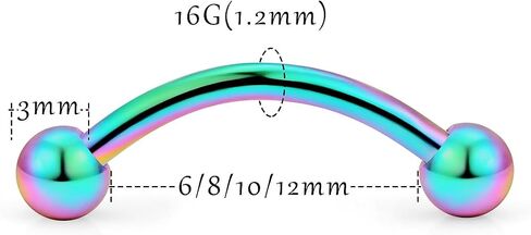 Ovxznts Eyebrow Piercing Jewelry Surgical Steel Vertical Labret Lip Jewelry Curved Barbell Tiny Eyebrow Rings Ear Rook Navel Small Belly Button Ring for Women Men 20g 16g 6mm/8mm/10mm/12mm in Saudi Arabia
