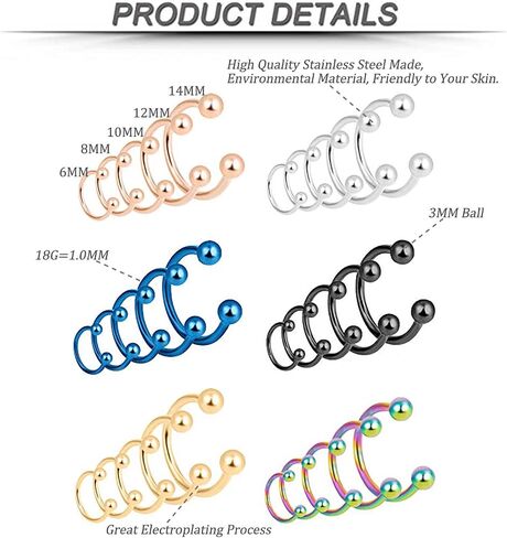 YOVORO 18-30Pcs 16-18G Stainless Steel Septum Piercing Nose Rings Hoop Cartilage Tragus Body Piercing Jewelry in Saudi Arabia