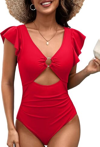 SOCIALA Ruffle One Piece Swimsuit Women O-Ring Cutout Bathing Suit Sexy Monokini Swimwear S-XL in Saudi Arabia