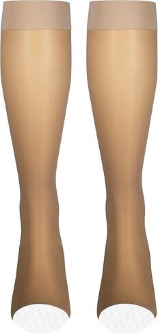 NuVein Sheer Compression Stockings, 15-20 mmHg Support, Fashionable Medium Denier, Knee High, Open Toe, Beige, Small in Kuwait