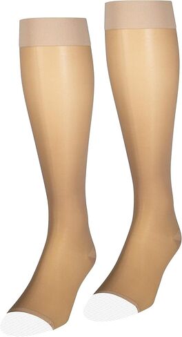 NuVein Sheer Compression Stockings, 15-20 mmHg Support, Fashionable Medium Denier, Knee High, Open Toe, Beige, Small in Kuwait